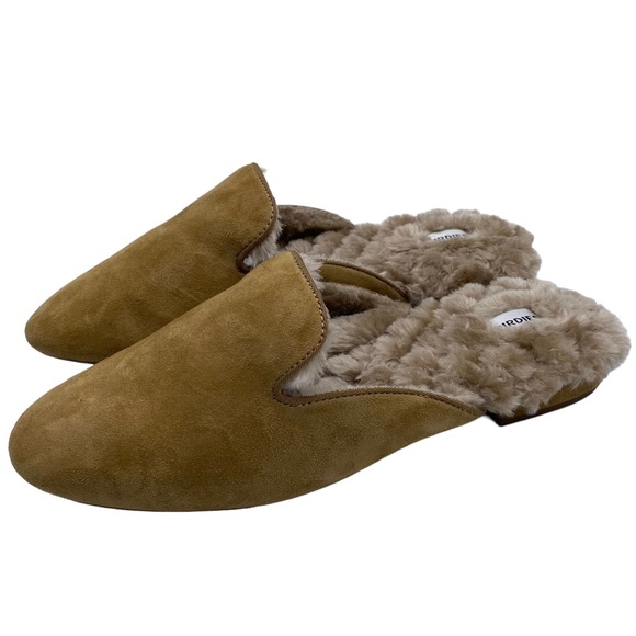 Birdies Shoes - Birds Mule The Phoebe Women's Brown Leather Faux Fur Slip On Casual Size 8